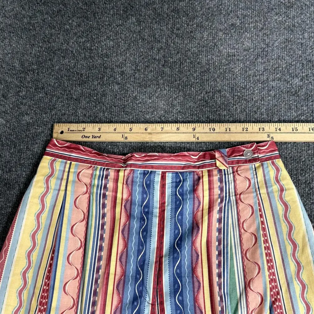 Marcia Shorts Womens 12 Blue Red Stripe Pleated Bermuda Cotton Elastic Waist